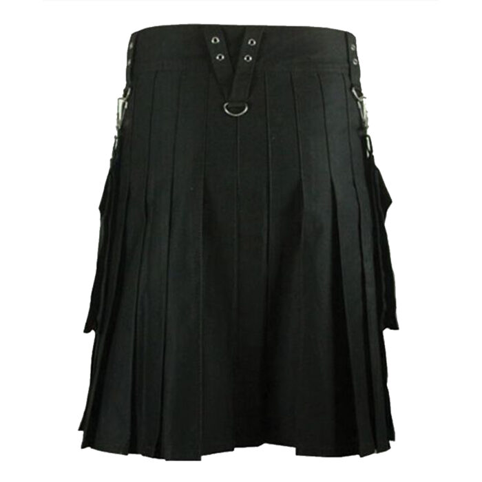 black-cotton-utility-kilt-for-men-back Black Cotton Utility Kilt for Men - Image 3