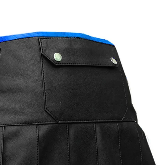 Black Leather Kilt With Blue Trimming - Image 3