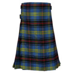 Bell of the Borders tartan kilt featuring blue, green, yellow, and red plaid pattern with adjustable side straps